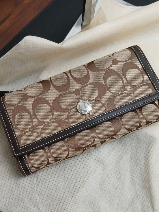 Coach Handbags - Coach Brown Signature Canvas Continental Wallet with Dark Trim